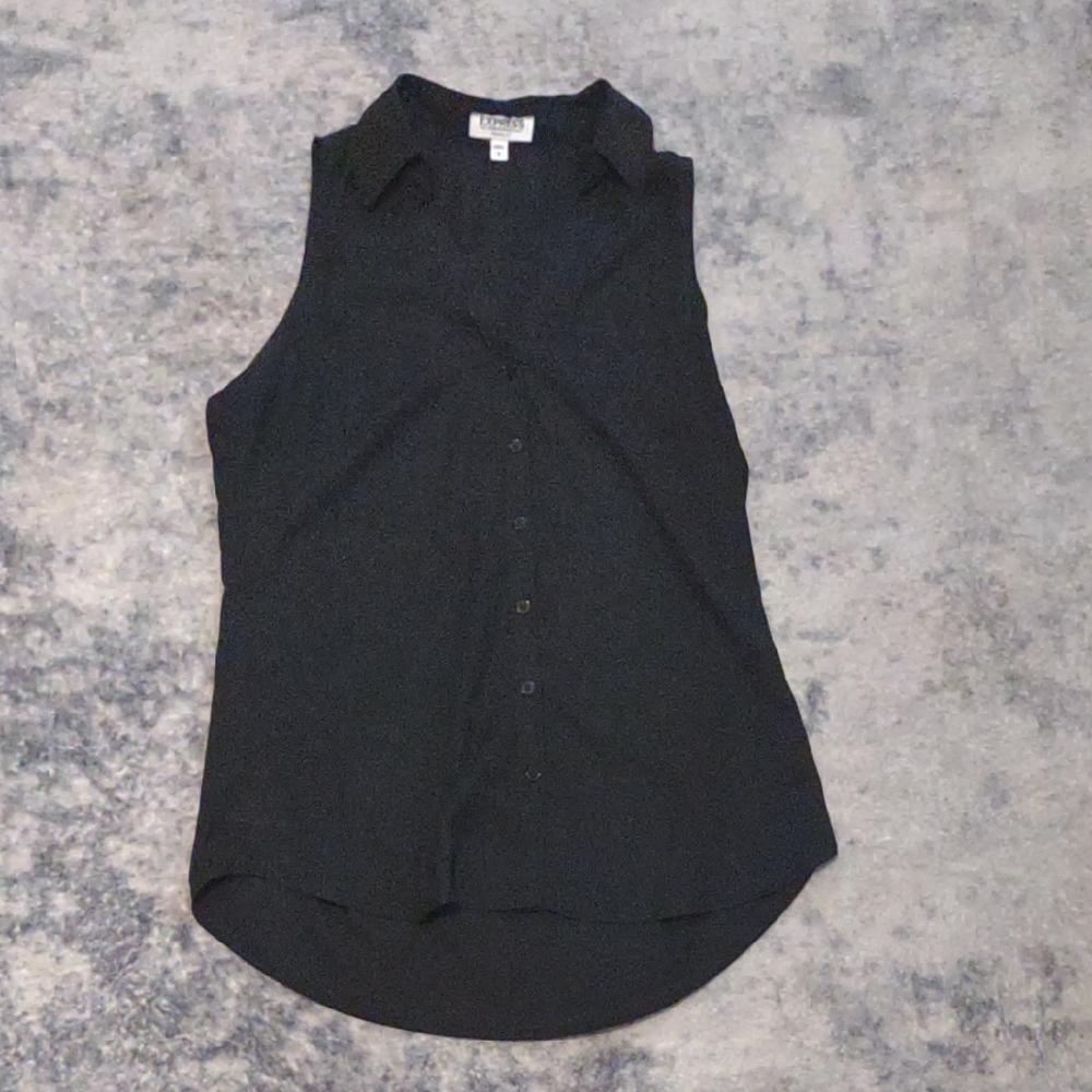 Express | Black Asymmetrical Button Down Blouse